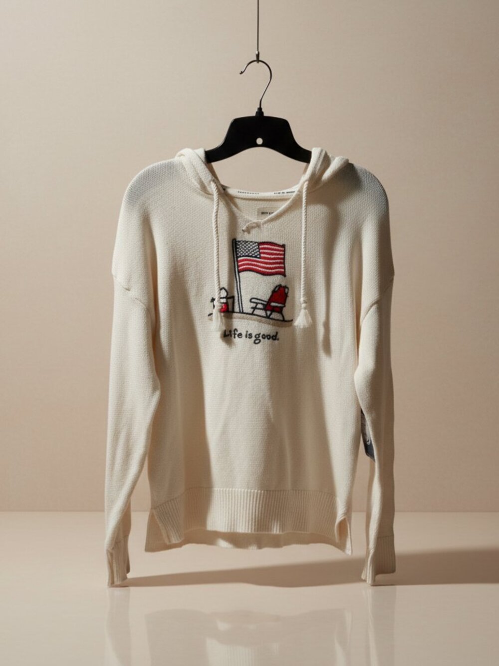 Life is Good Hooded Knit Sweater, White - N w/tags - Large